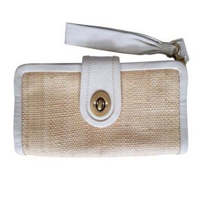 "Parker" Vintage Straw and White Leather Clutch
